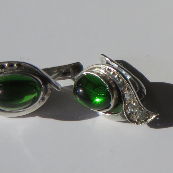 NATURAL Chrome Diopside Sterling Silver Curved Leaves Design Earrings - Picture 4 of 15